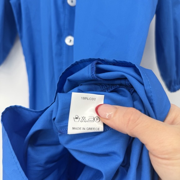 Kasia Blue Mini Dress Button Front Balloon Sleeve Women's Size Small Tiered - Picture 6 of 9